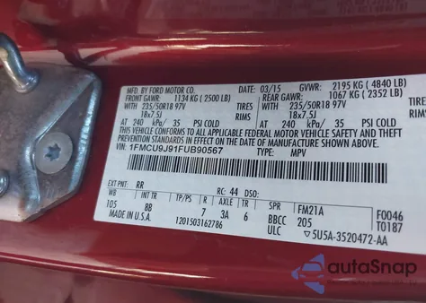 2015 Ford Escape Titanium from USA, damaged, VIN 1FMCU9J91FUB90567
